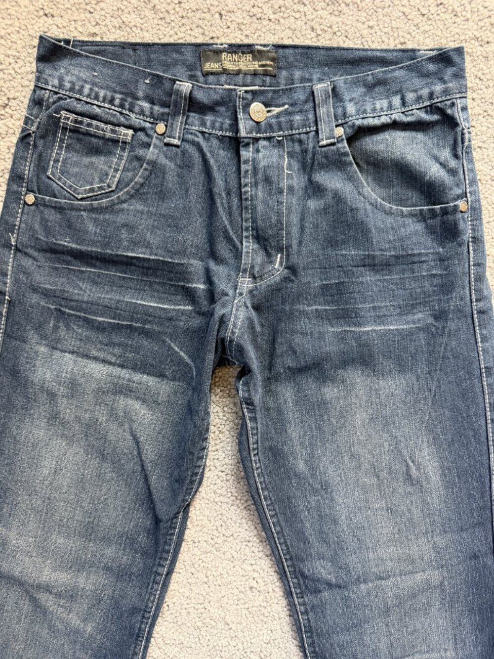 Ranger Vintage Y2K Flap Pocket Jeans Mens 30x32 Dark Wash Stitch Streetwear - Picture 2 of 11